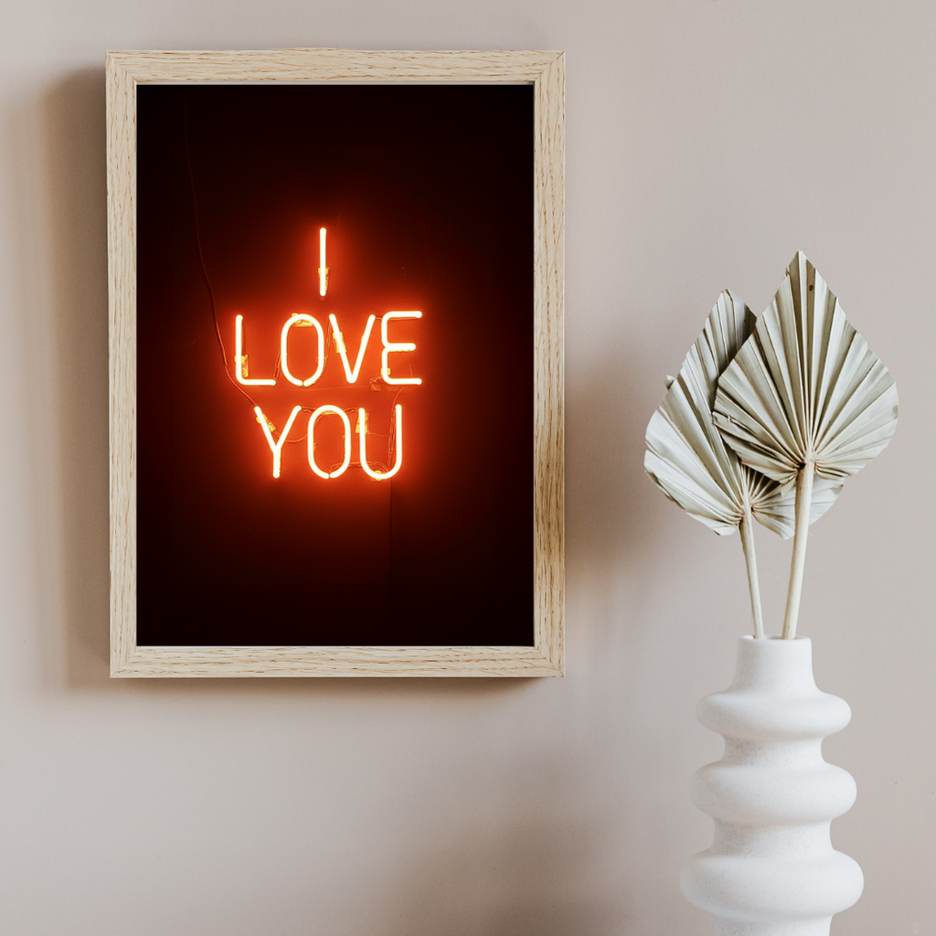 Poster Néon « I Love You » – Décoration murale typographique romantique