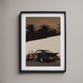 Poster Porsche 911 Turbo avec femme, style rétro, décoration murale - Impression esthétique vintage avec palmiers et luxe