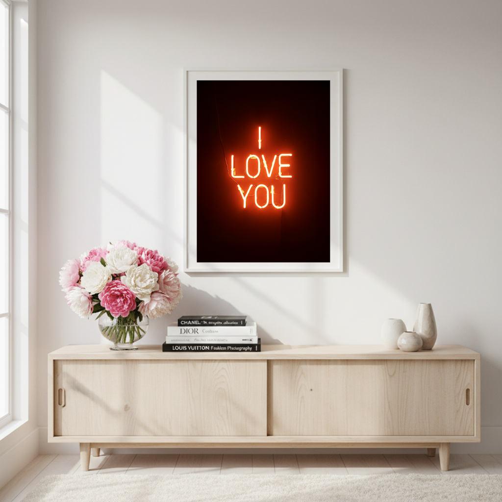 Poster Néon « I Love You » – Décoration murale typographique romantique