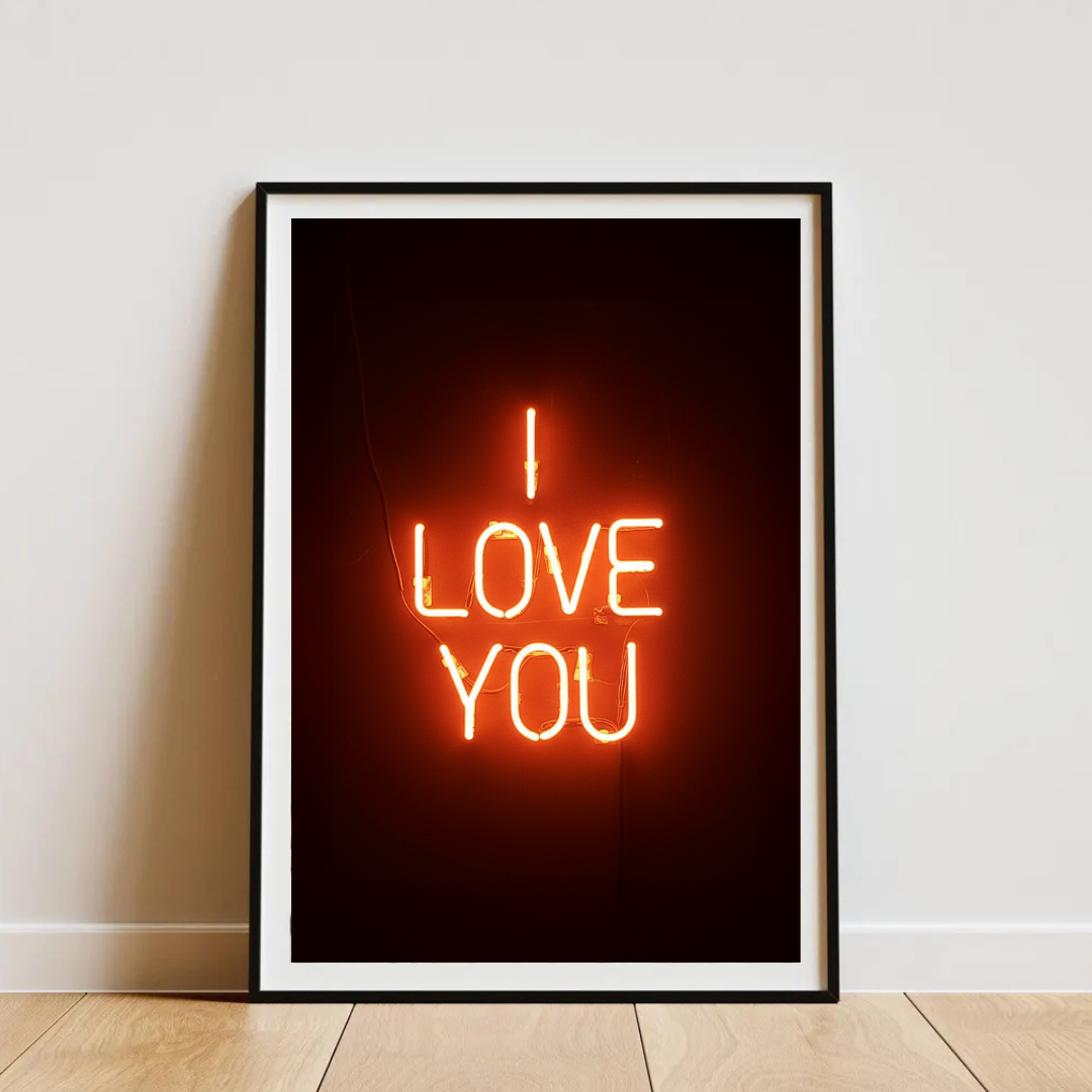 Poster Néon « I Love You » – Décoration murale typographique romantique