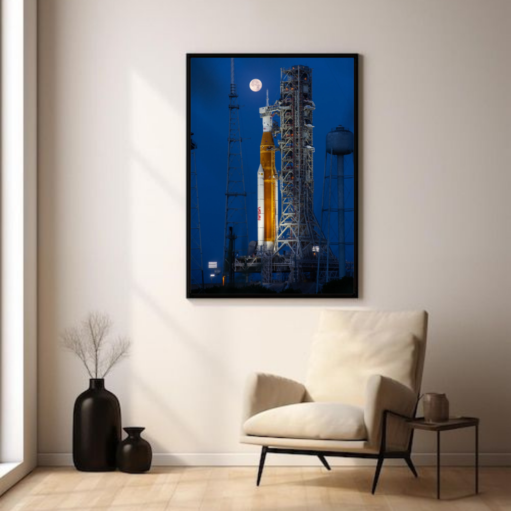 Artemis II NASA Poster - SLS Rocket Moon Launch Pad Print - Space Exploration Wall Art - Kennedy Space Center