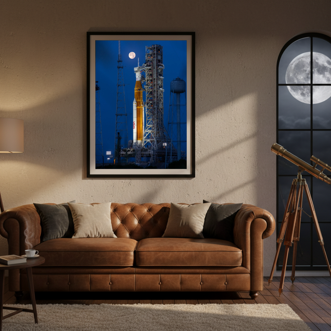 Artemis II NASA Poster - SLS Rocket Moon Launch Pad Print - Space Exploration Wall Art - Kennedy Space Center
