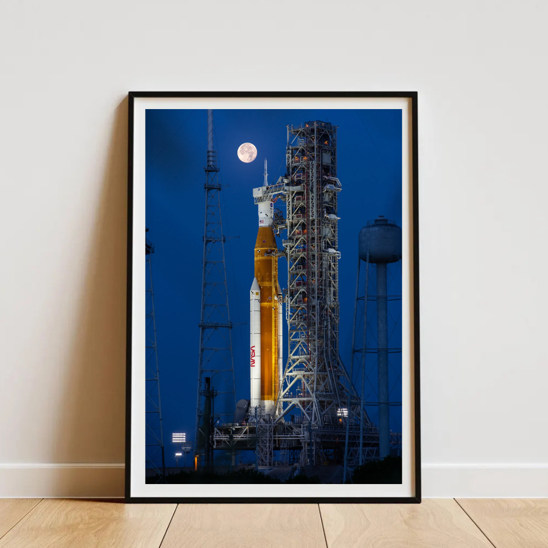 Artemis II NASA Poster - SLS Rocket Moon Launch Pad Print - Space Exploration Wall Art - Kennedy Space Center