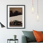 Poster Porsche 911 Turbo avec femme, style rétro, décoration murale - Impression esthétique vintage avec palmiers et luxe