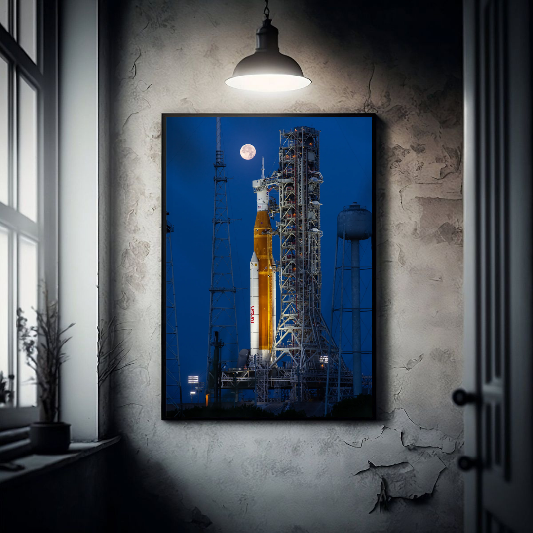 Artemis II NASA Poster - SLS Rocket Moon Launch Pad Print - Space Exploration Wall Art - Kennedy Space Center