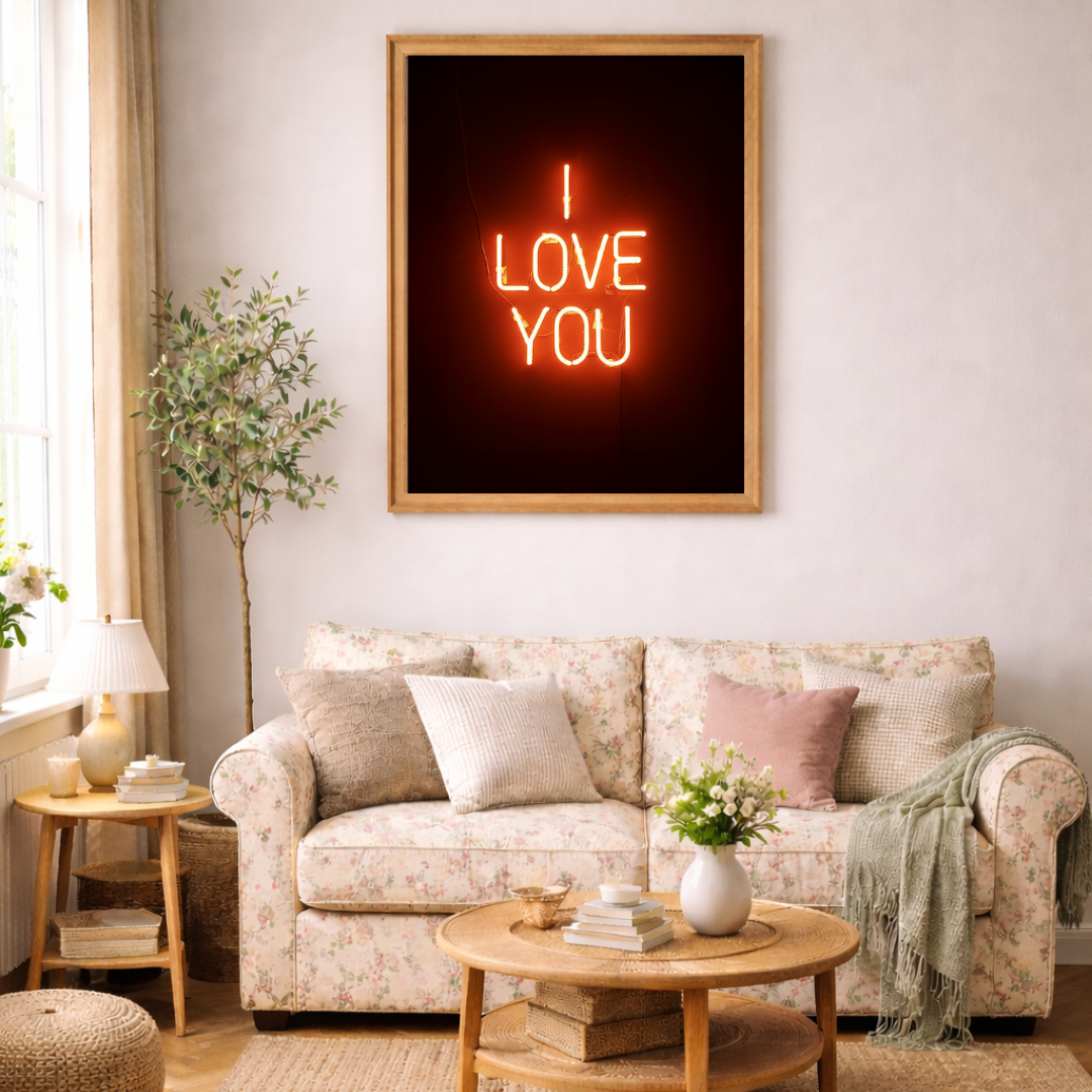 Poster Néon « I Love You » – Décoration murale typographique romantique