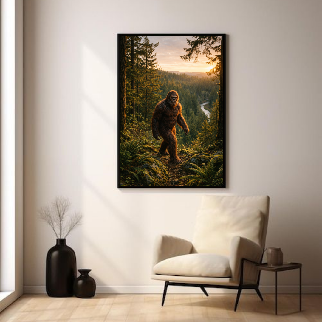 Bigfoot Poster in Forest - Sasquatch Wall Art - Cryptid Art Print Bigfoot Poster in Forest - Sasquatch Wall Art - Cryptid Art Print