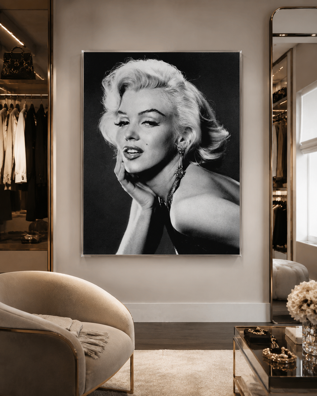 Marilyn Monroe Poster Black White Portrait Vintage Hollywood Wall Art Print