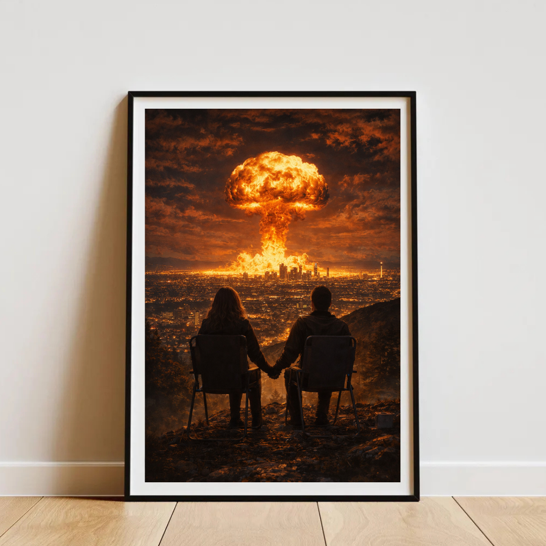 Poster Amour Apocalyptique - Affiche Bombe Atomique - Décoration Murale Fallout - Cadeau pour Couple Dystopie